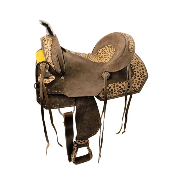 14,15,16  Double T  Hard Seat Barrel style saddle with Cheetah Seat.