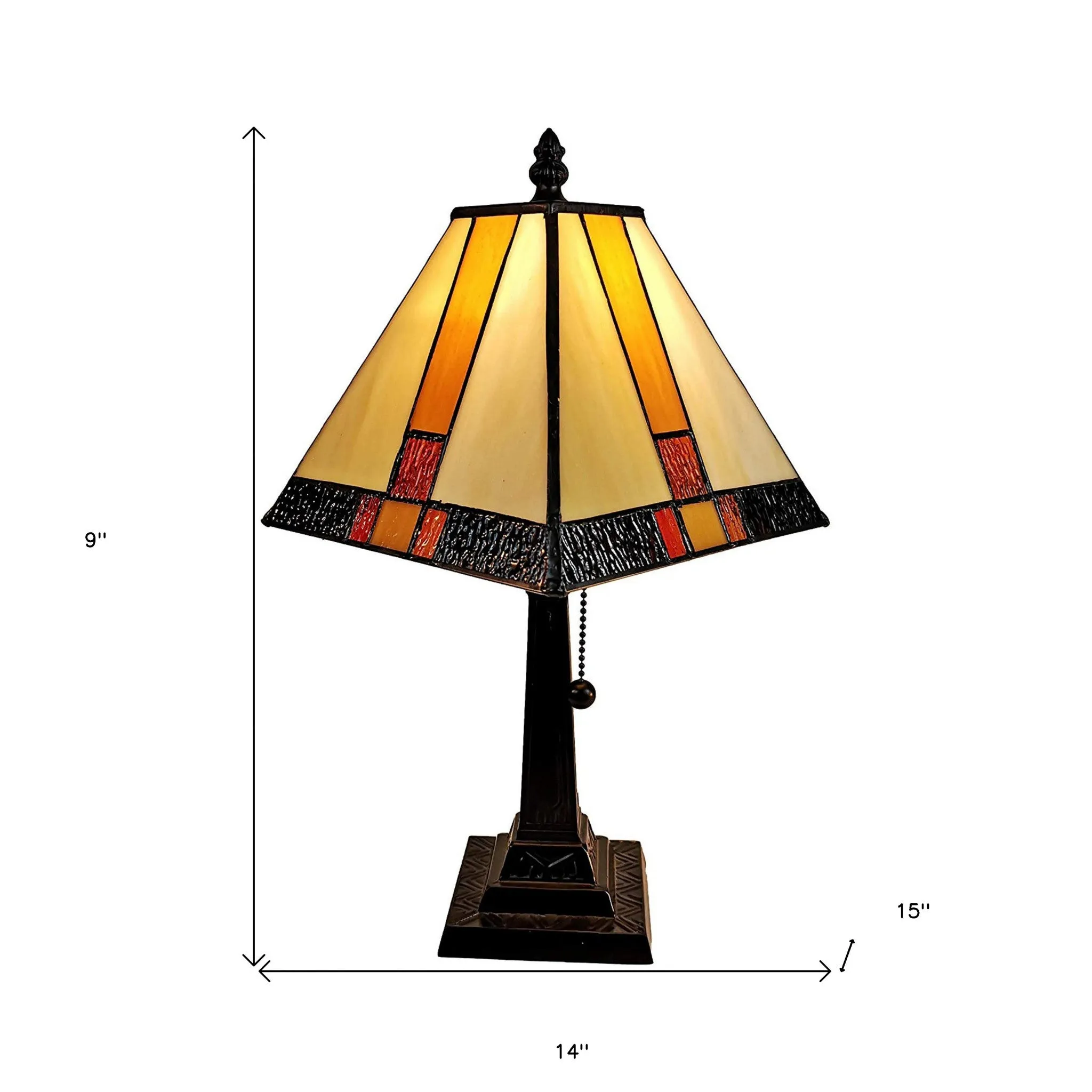 15" Tiffany Amber and Black Mission Style Table Lamp By Homeroots