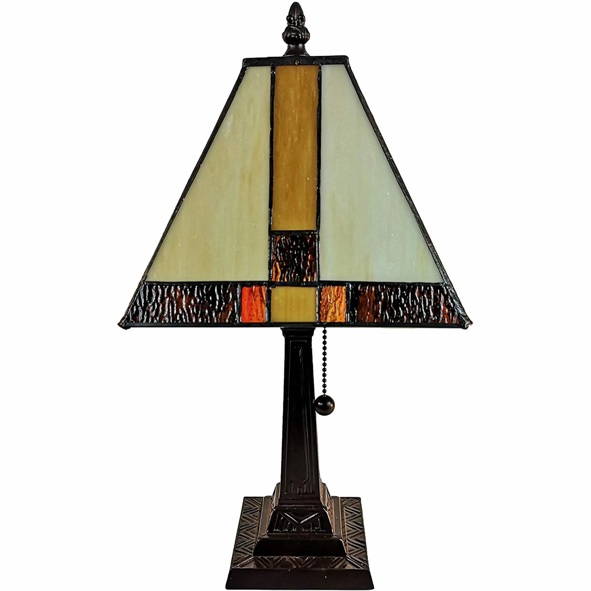 15" Tiffany Amber and Black Mission Style Table Lamp By Homeroots