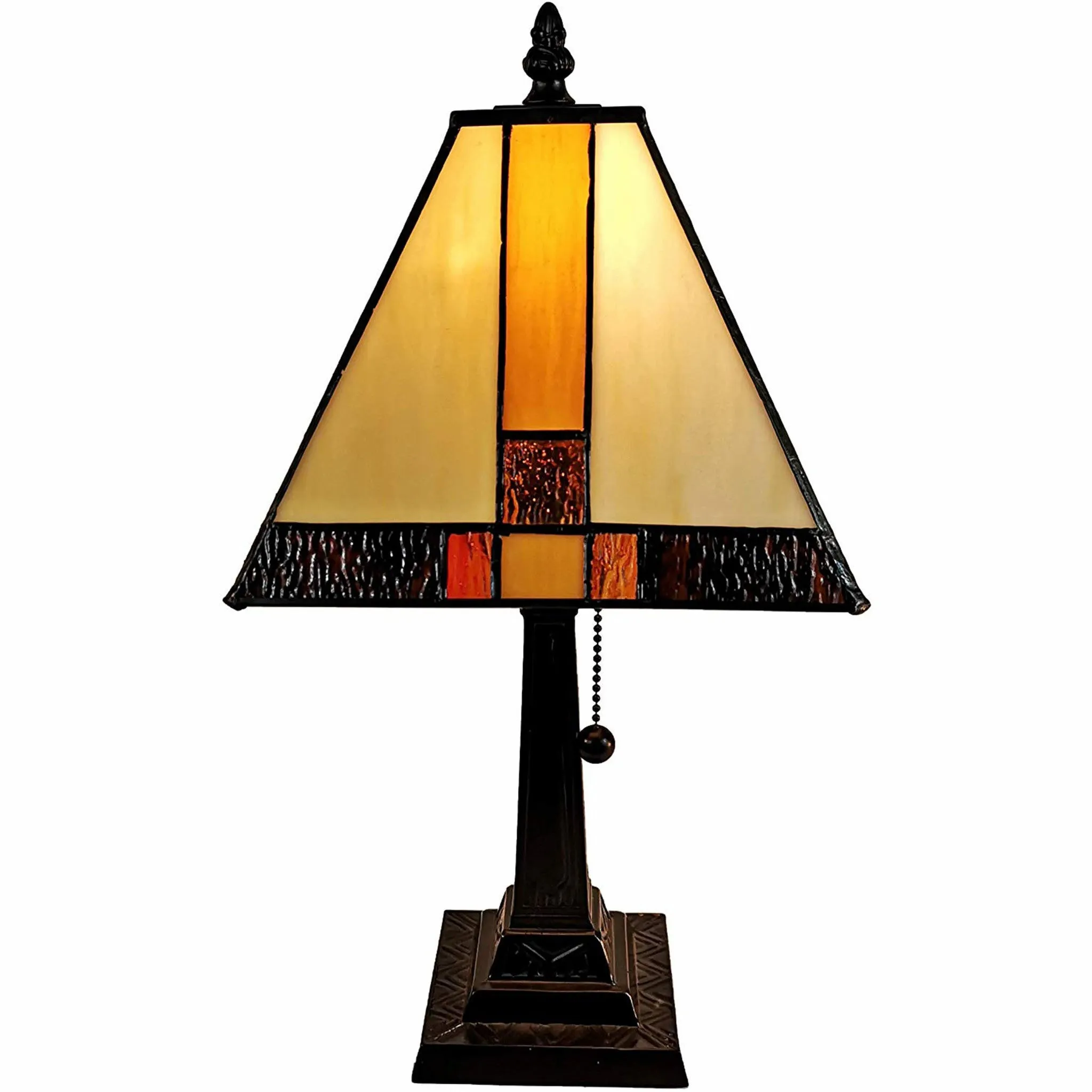 15" Tiffany Amber and Black Mission Style Table Lamp By Homeroots