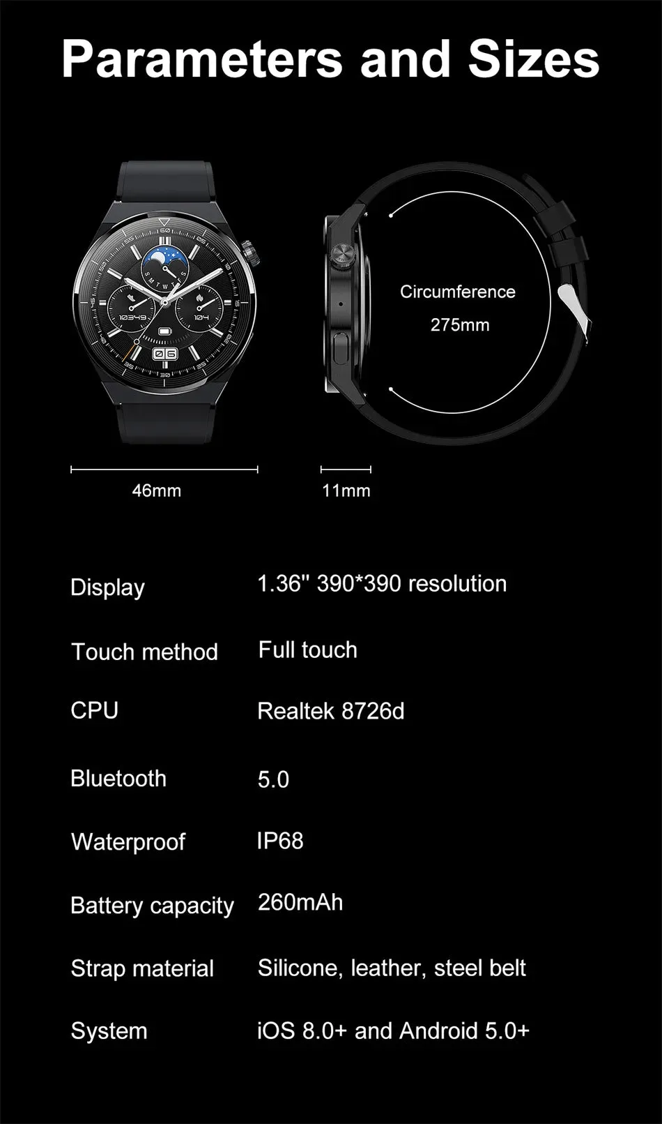 AMOLED 390*390 HD Screen Heart Rate Bluetooth Call Waterproof Smartwatch