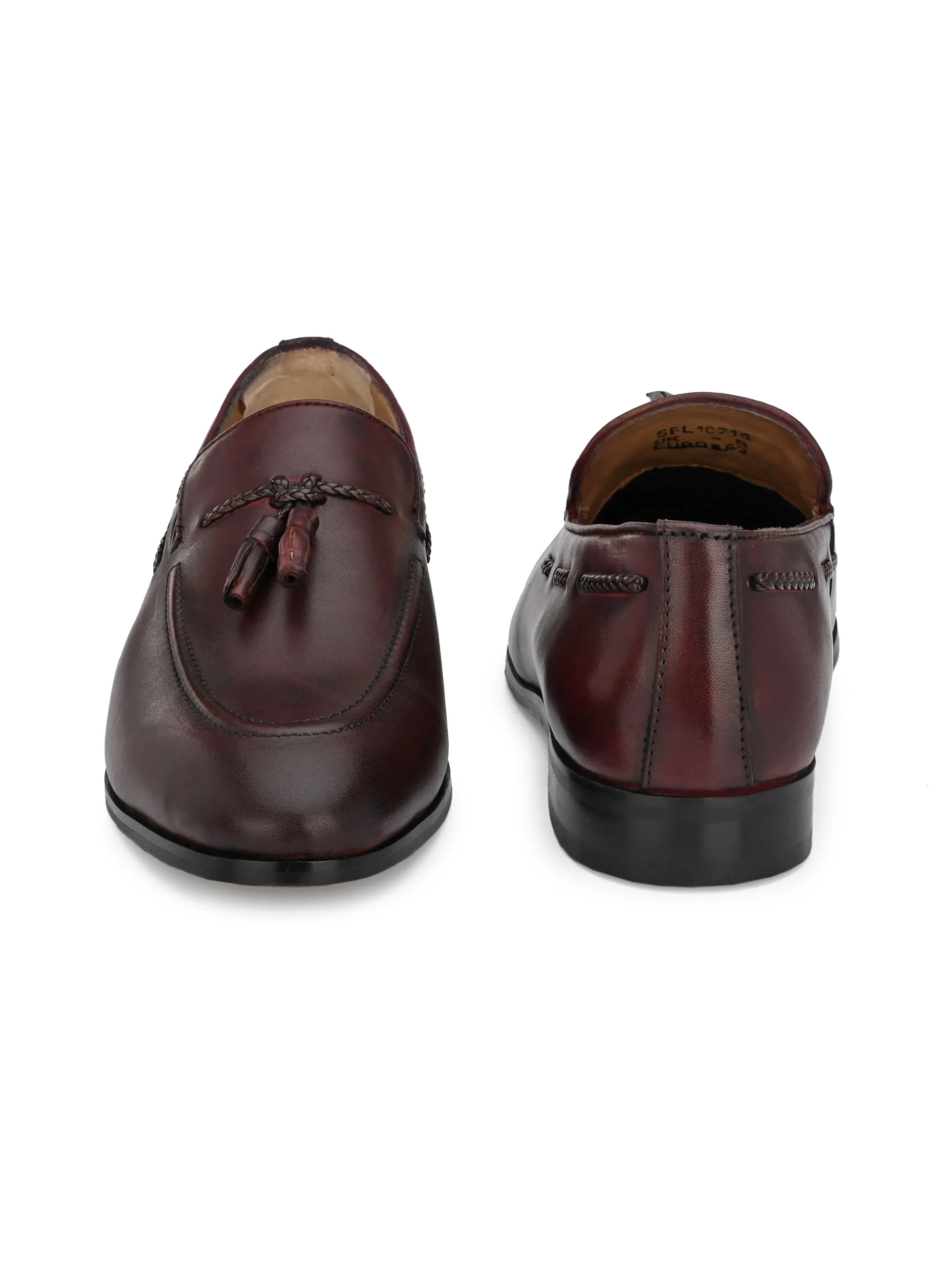 Baizen Burgundy Tassel Loafers