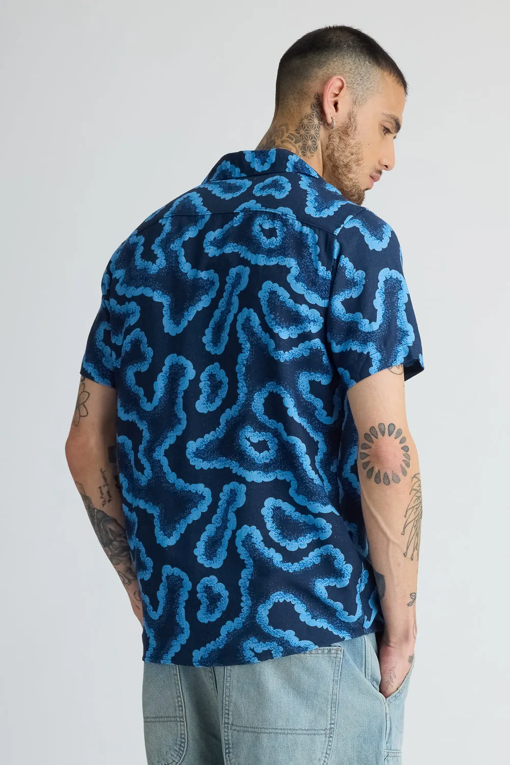 Black Abstract Men's Print Linen Shirt