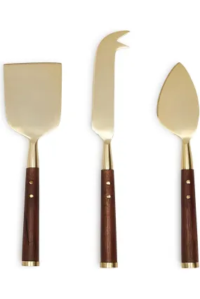 Brass Acacia Wood Cheese Knives