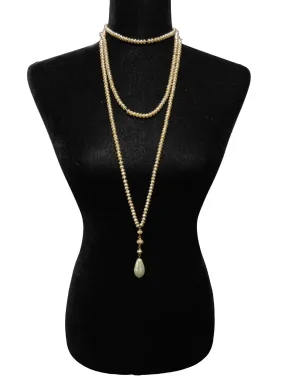 CHANEL - 94P Faux Pearl Vintage Tear Drop Long Strand Champagne Necklace