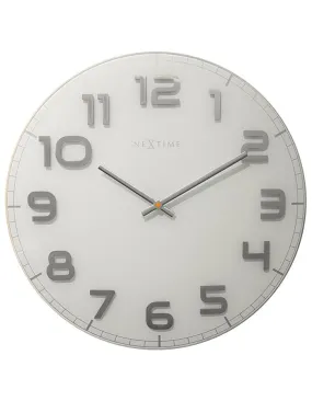 NeXtime Classy Round Large White Wall Clock - Silver Hands & Numerals - 19.7 in