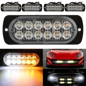 SMAXPro™ 4x 12LED Strobe Light Bars - Amber/White, Warning Hazard, Flashing Beacon