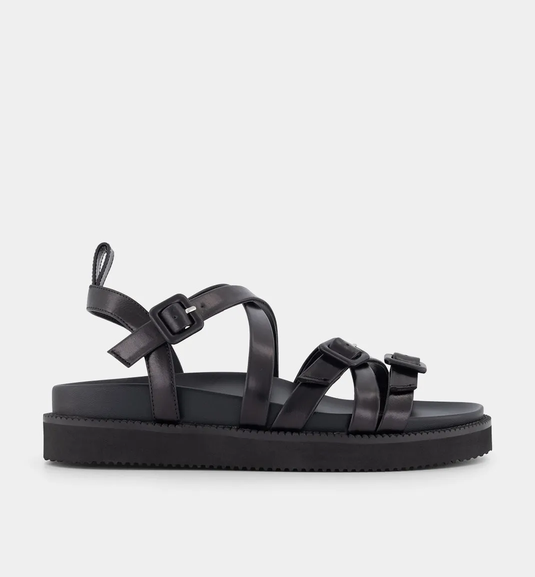 Sophia Strappy Sandal in Black Leather