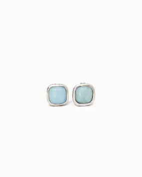 Square Stone Studs with Petroglyph Texture - Larimar