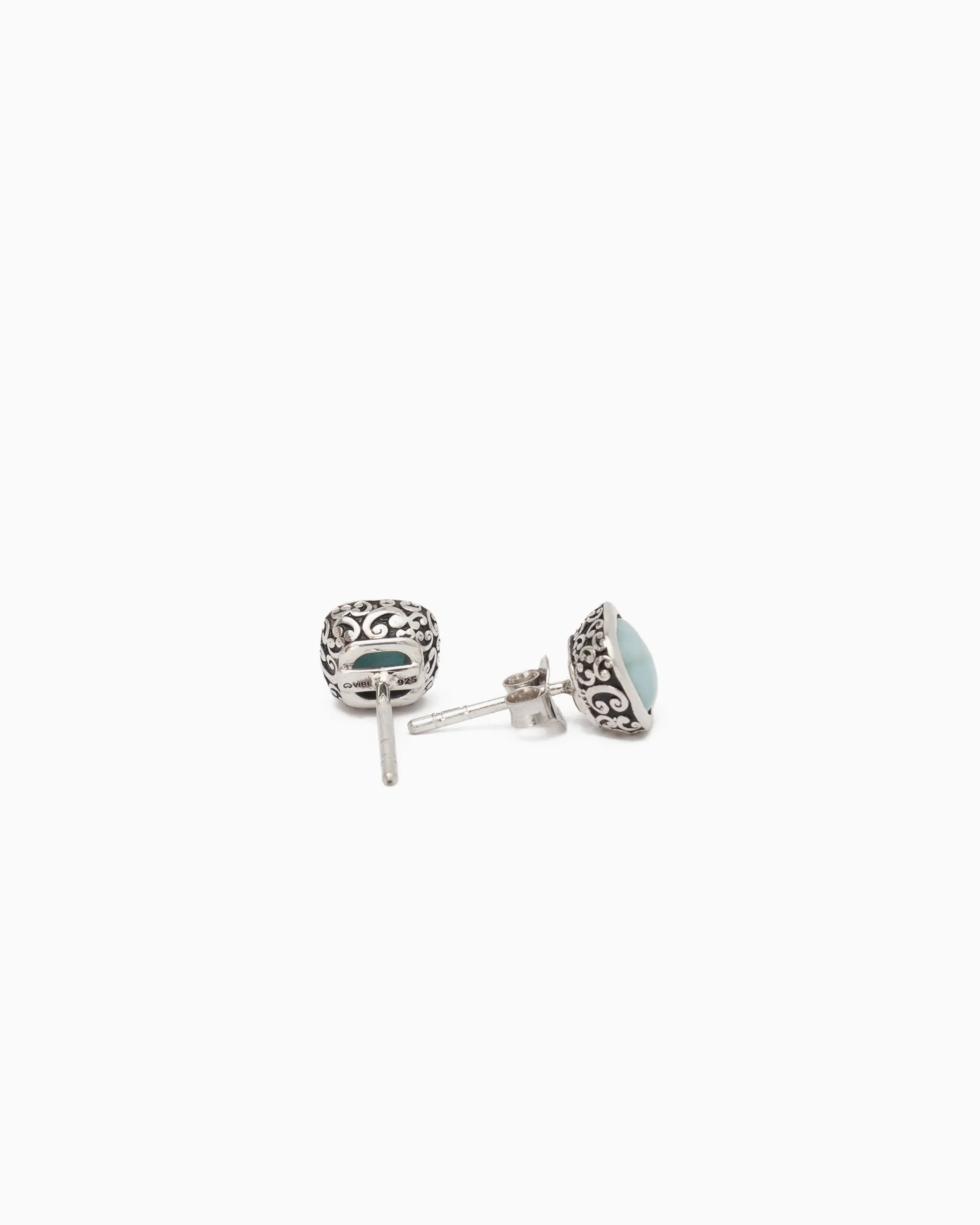 Square Stone Studs with Petroglyph Texture - Larimar