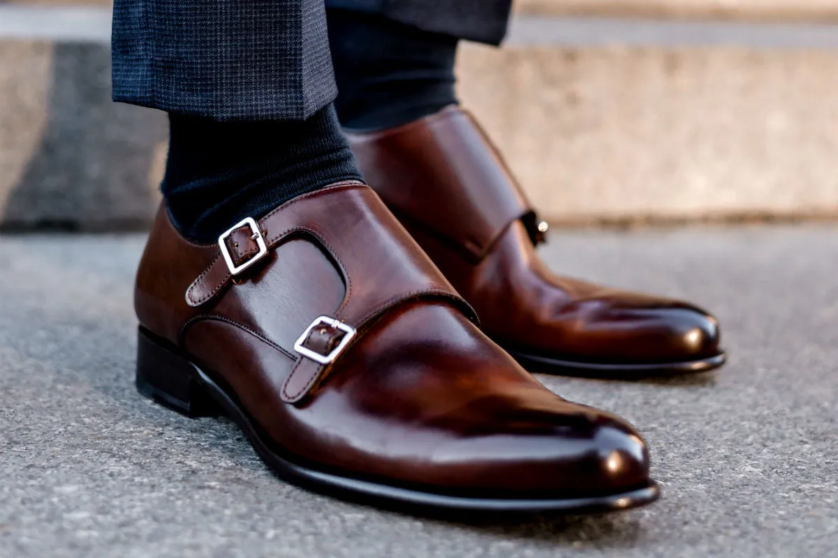 The Poitier Double Monk Strap - Marrone